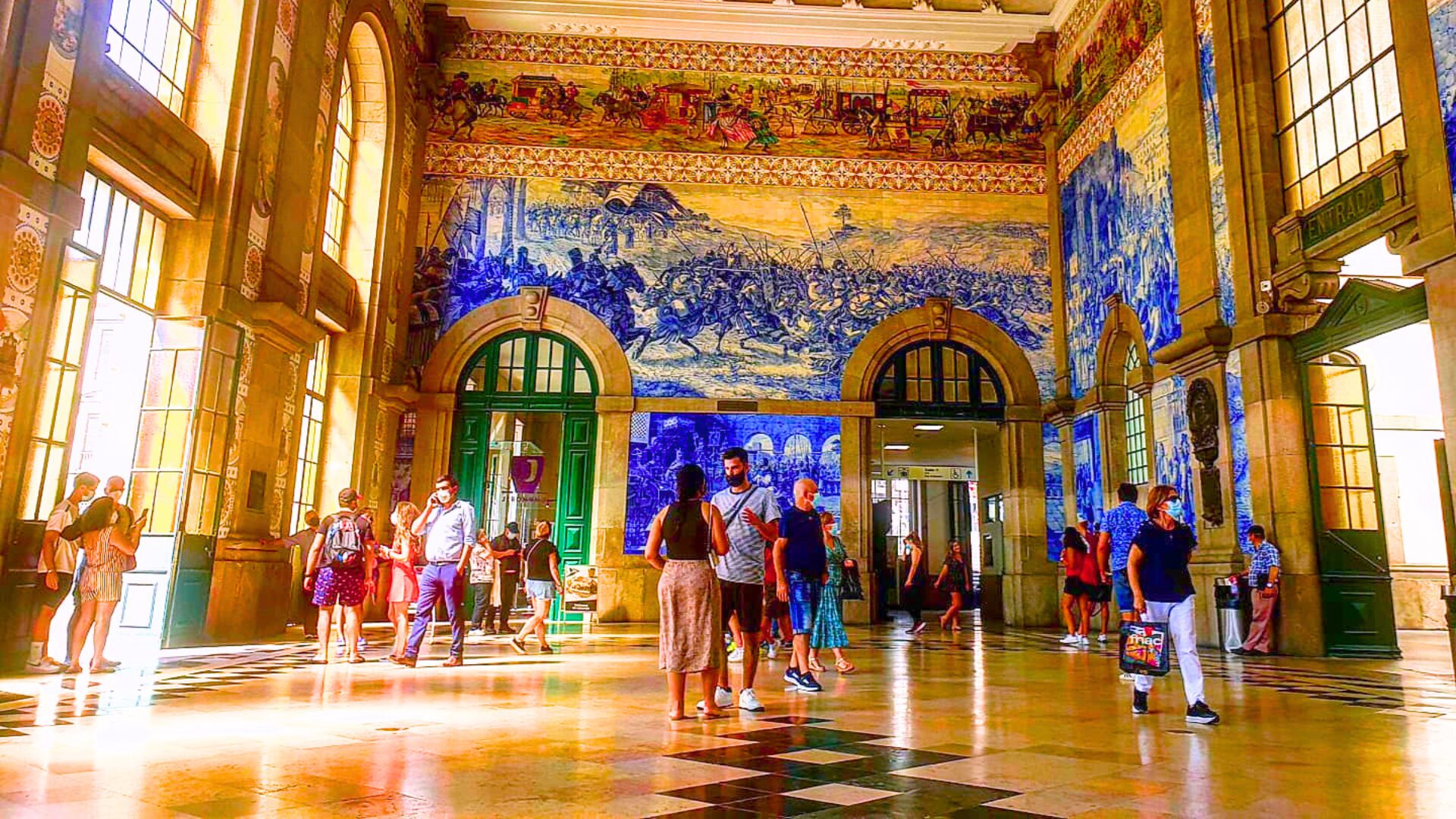 Tile panels inside São Bento Station in Porto