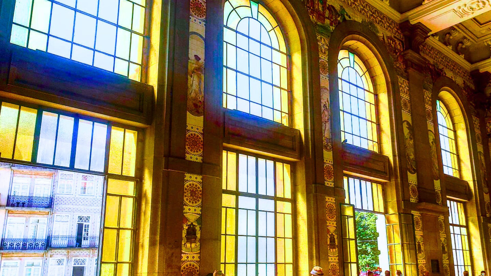 Stained glass inside São Bento Station in Porto