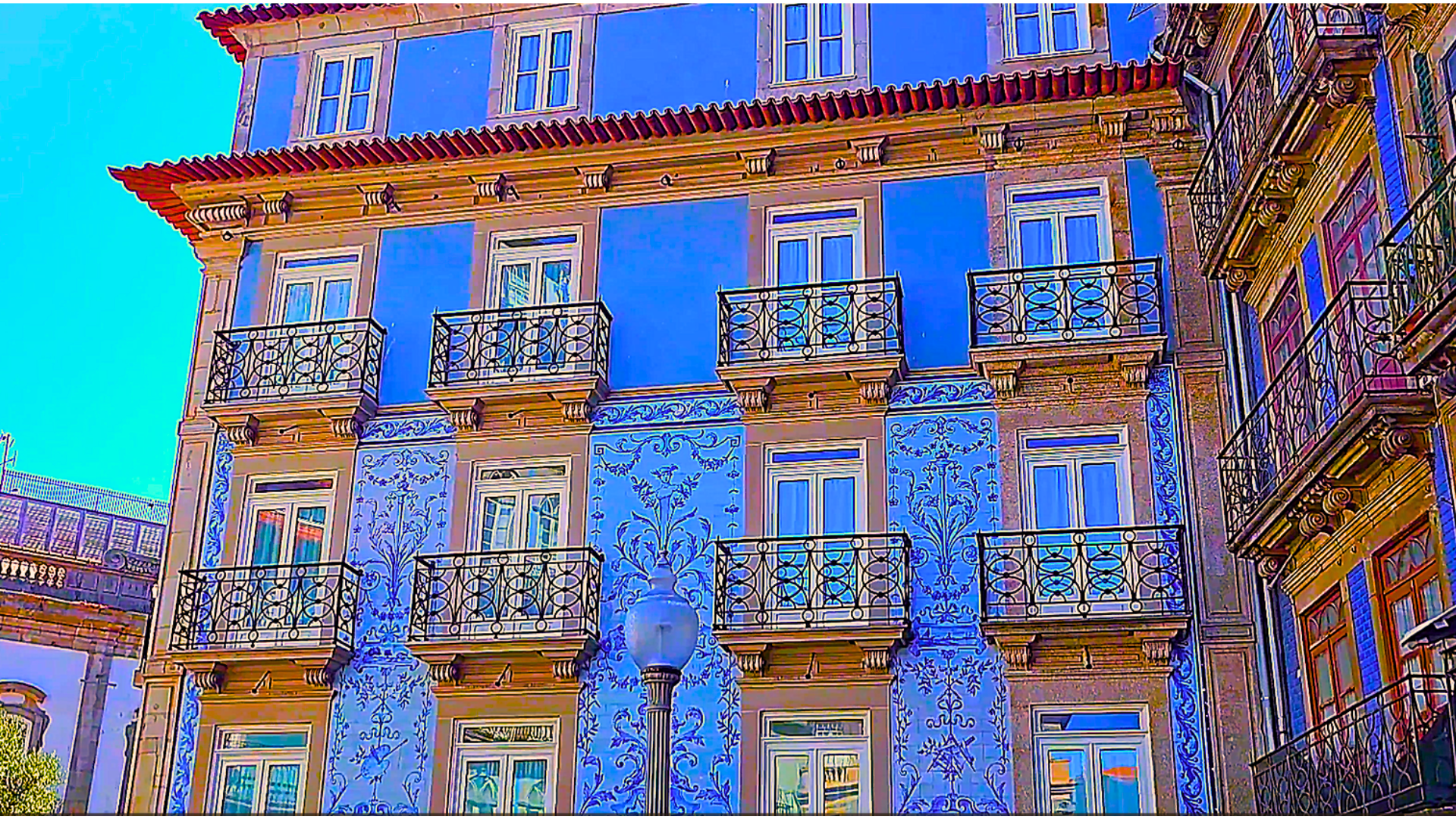 Blue house with balconies in Porto