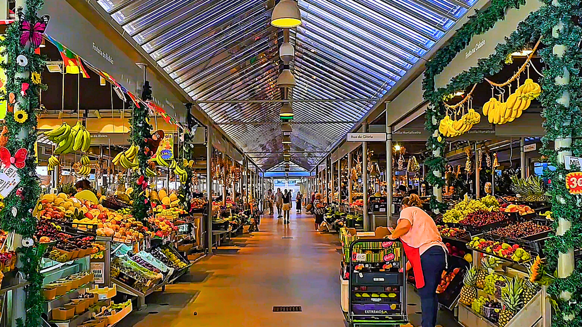 Interior corridor of Mercado do Bolhão in Porto