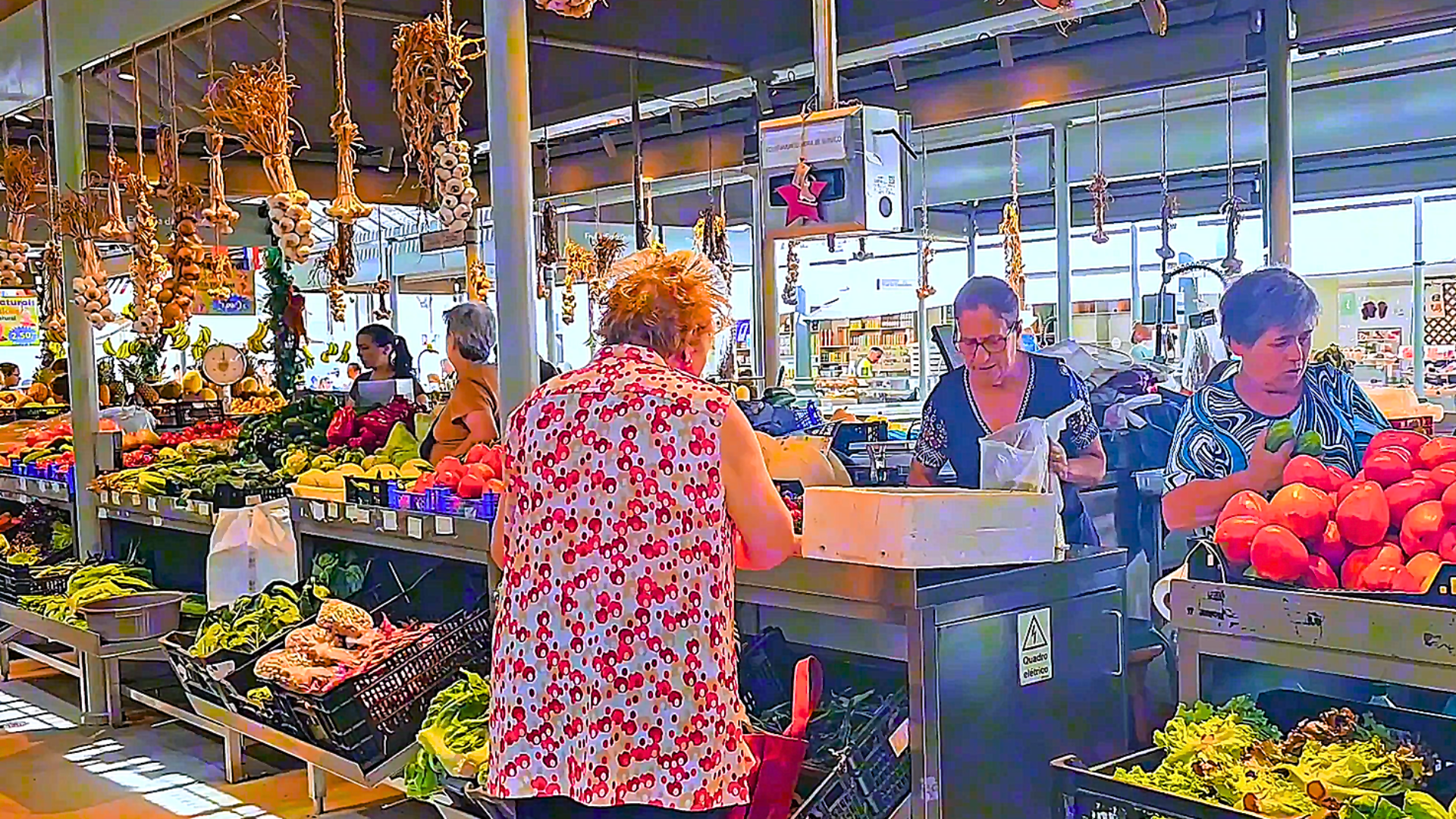 Market stalls inside Mercado do Bolhão in Porto