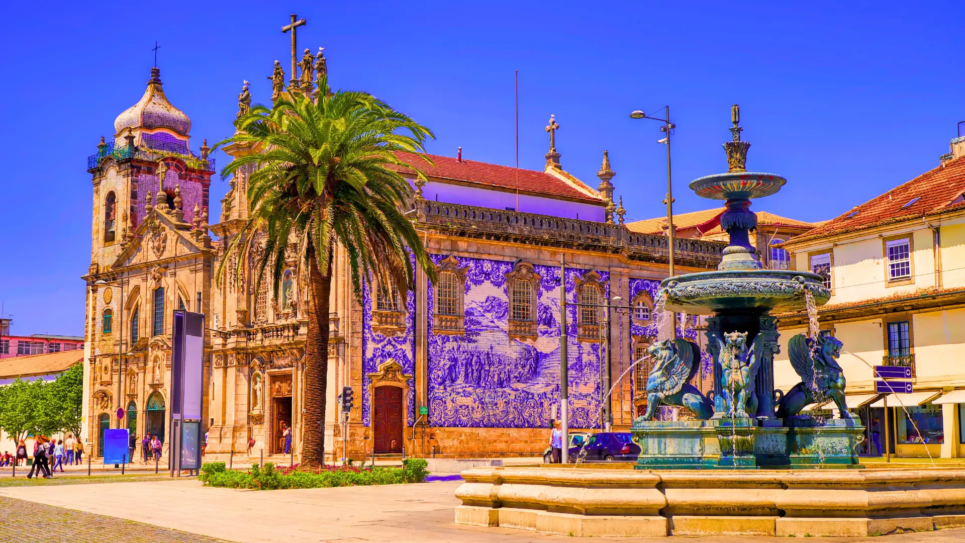 Carmo Church in Porto with blue tile façade