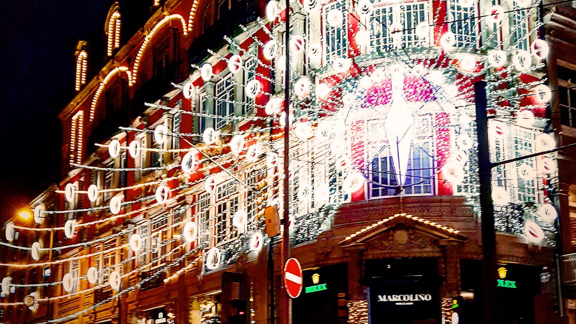 Christmas decoration on a building in Rua de Santa Catarina in Porto