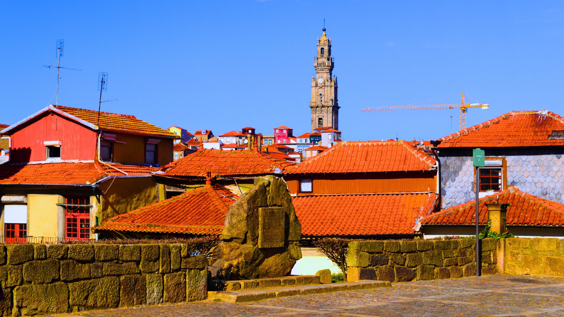 Clérigos Tower seen above Porto houses