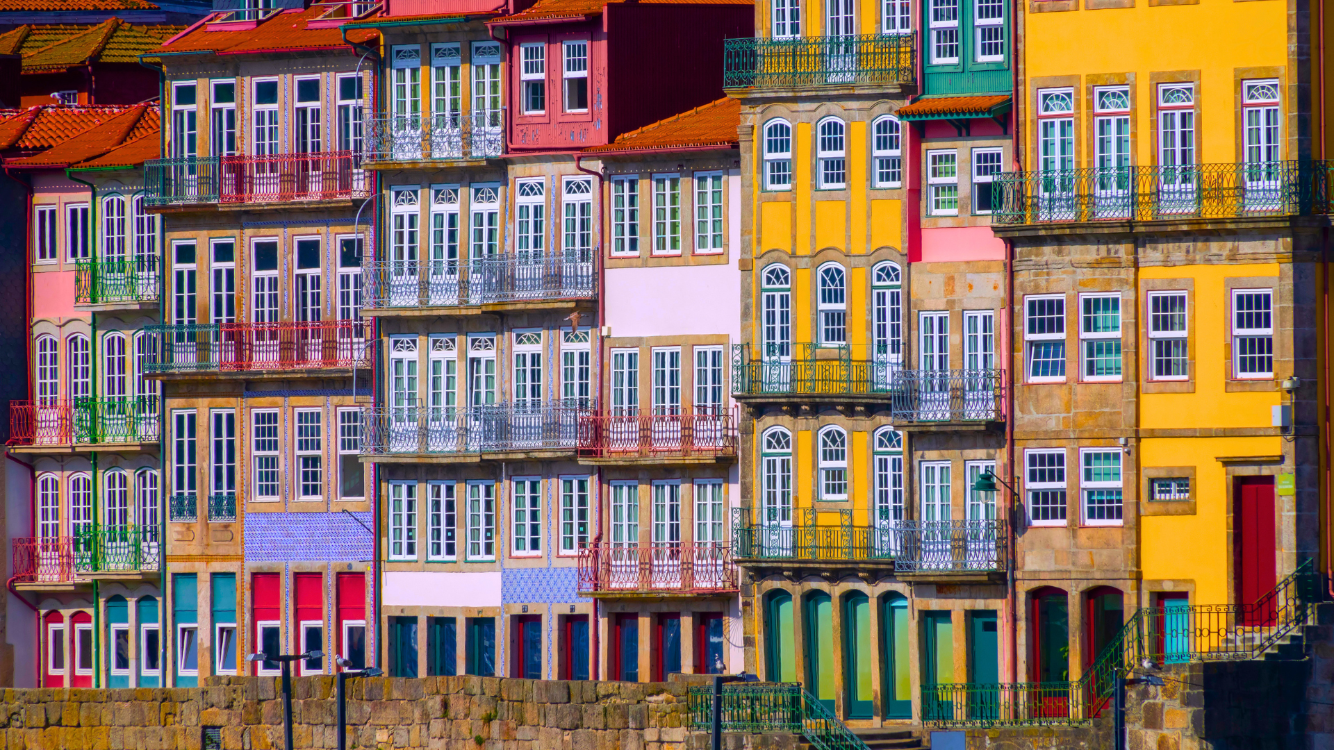 Colourful windows on traditional Porto buildings