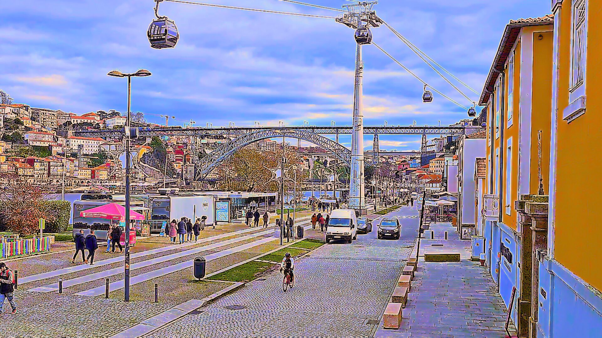 Gaia riverfront street view beside the Douro