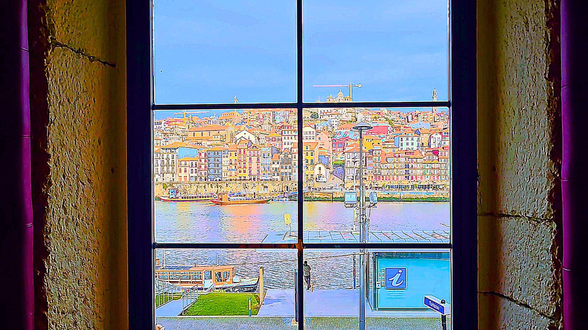 Window view from Gaia towards Porto