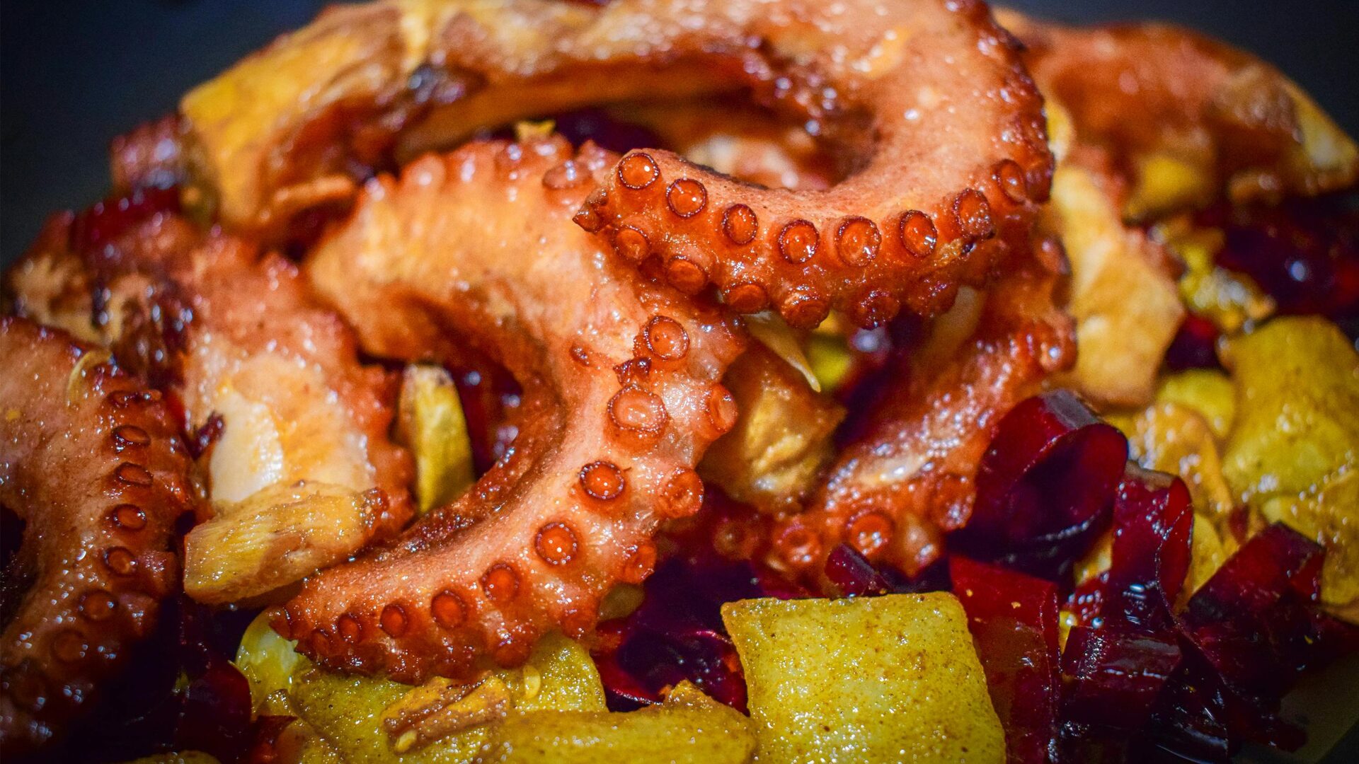 Roasted octopus served in Portugal