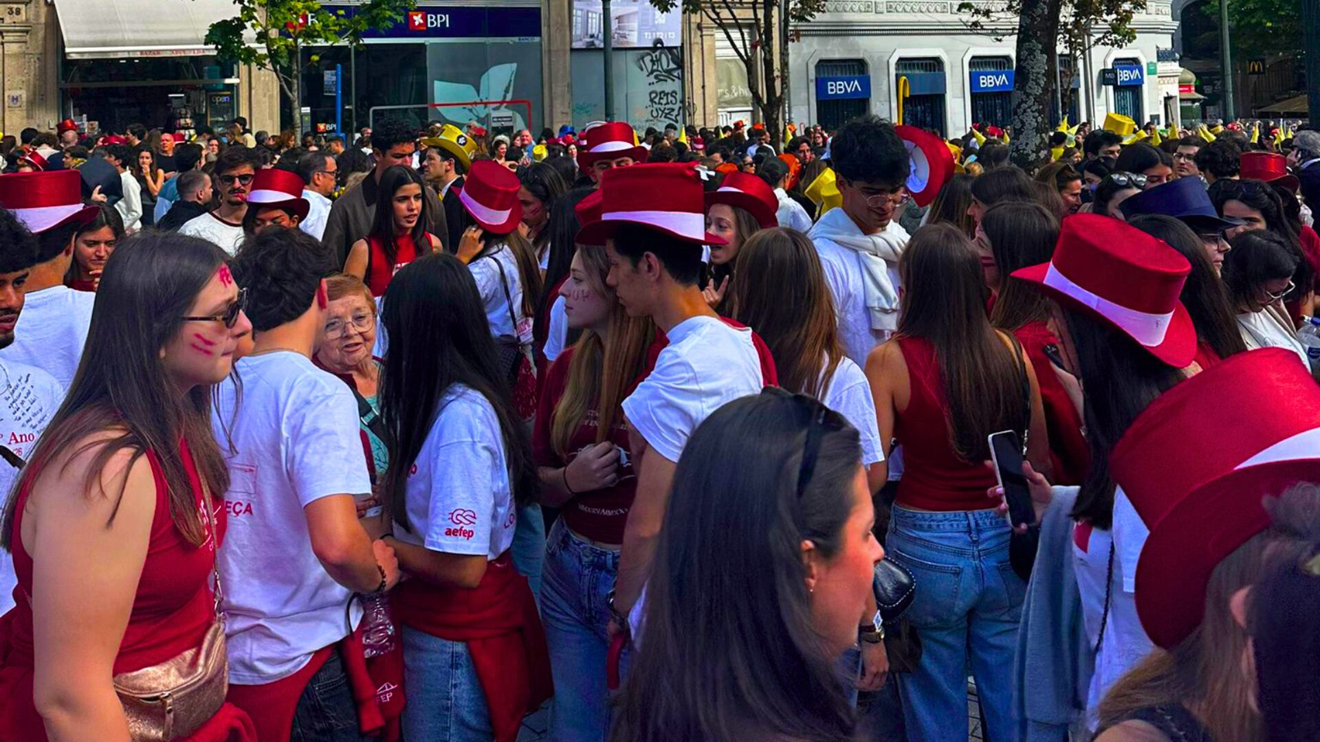Students celebrating in Porto during Queima das Fitas