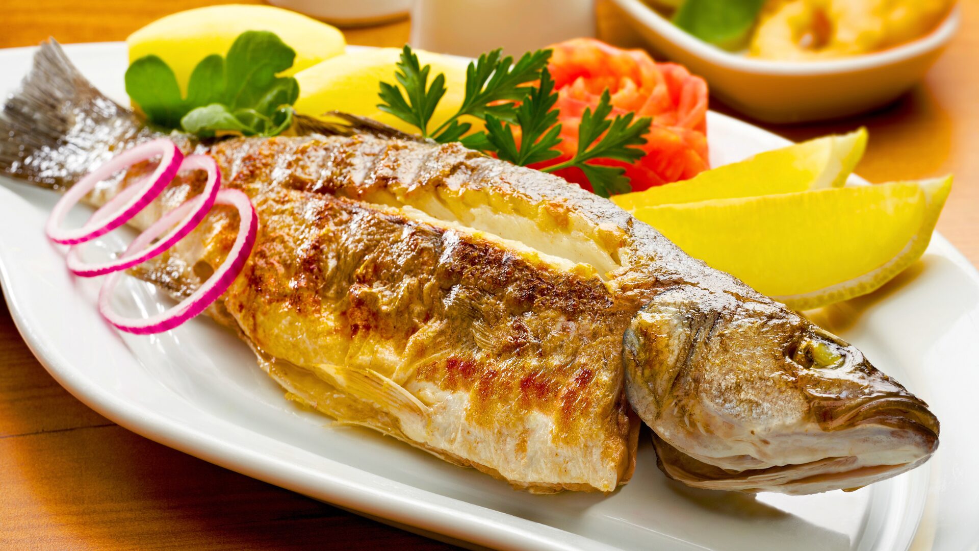 Grilled sea bass served in Portugal