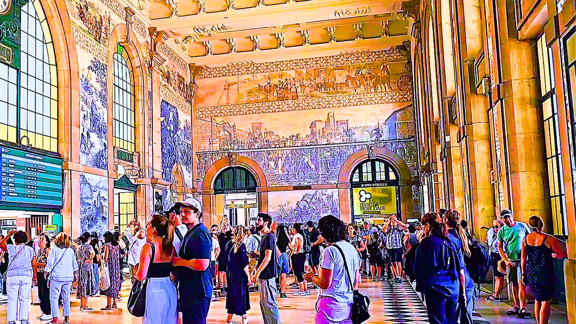 Room with Jorge Colaço tile panels inside São Bento Station