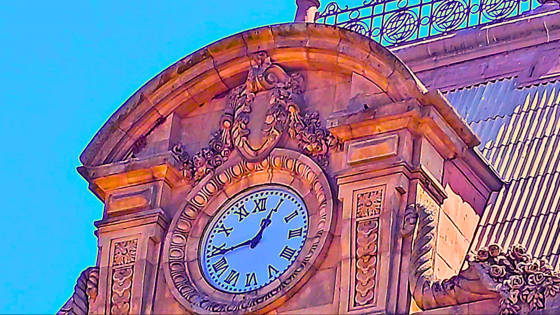 Exterior clock at São Bento Station in Porto