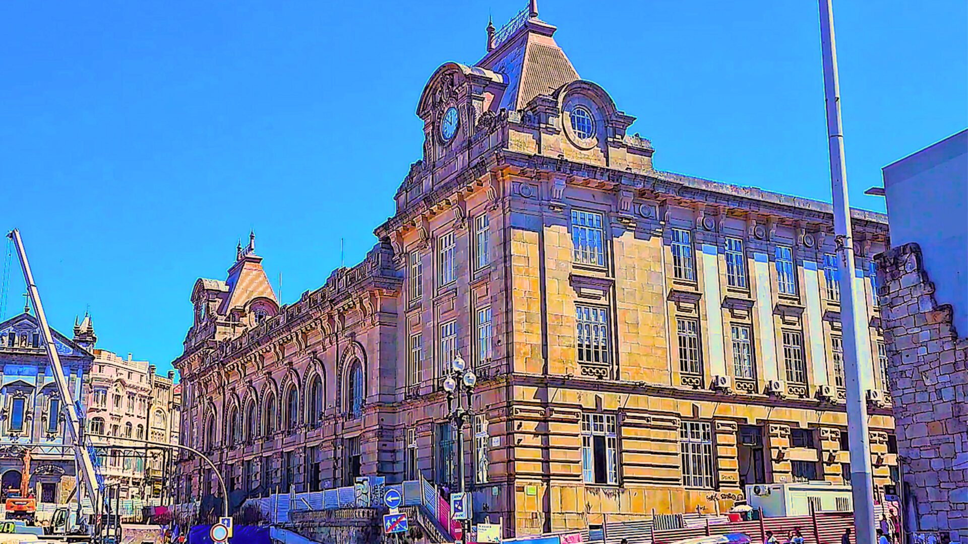 São Bento Station exterior in Porto seen from a diagonal south view