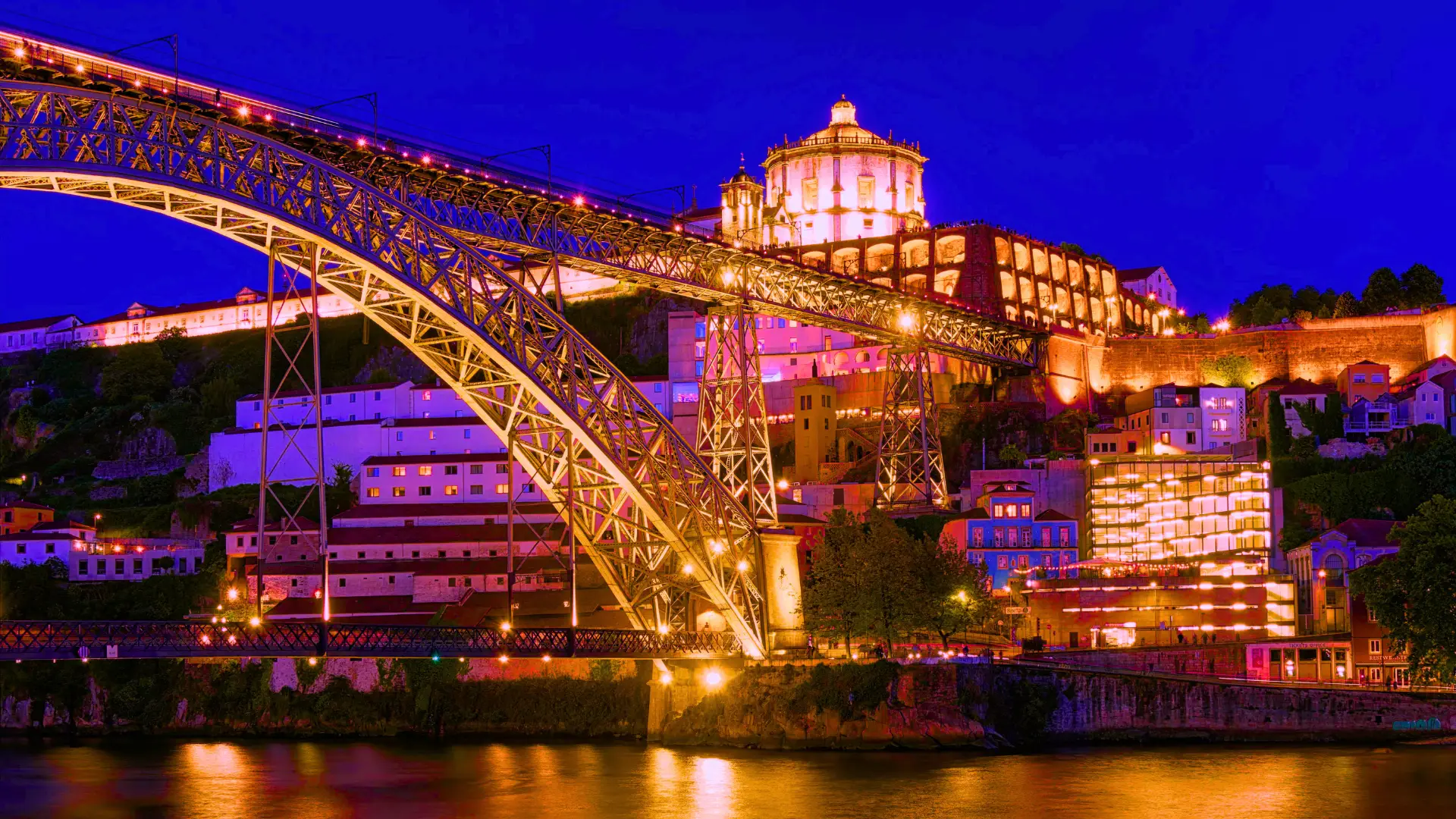 Night view of Serra do Pilar and Gaia from Porto Ribeira