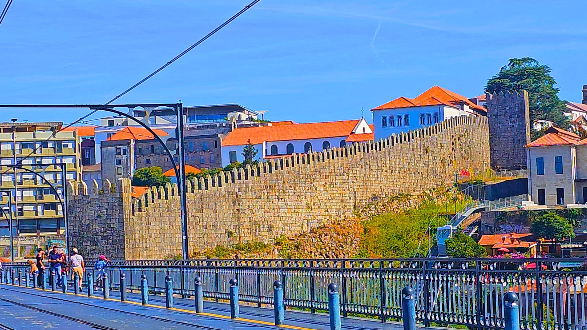 View from Luís I Bridge towards the Fernandina Wall in Porto