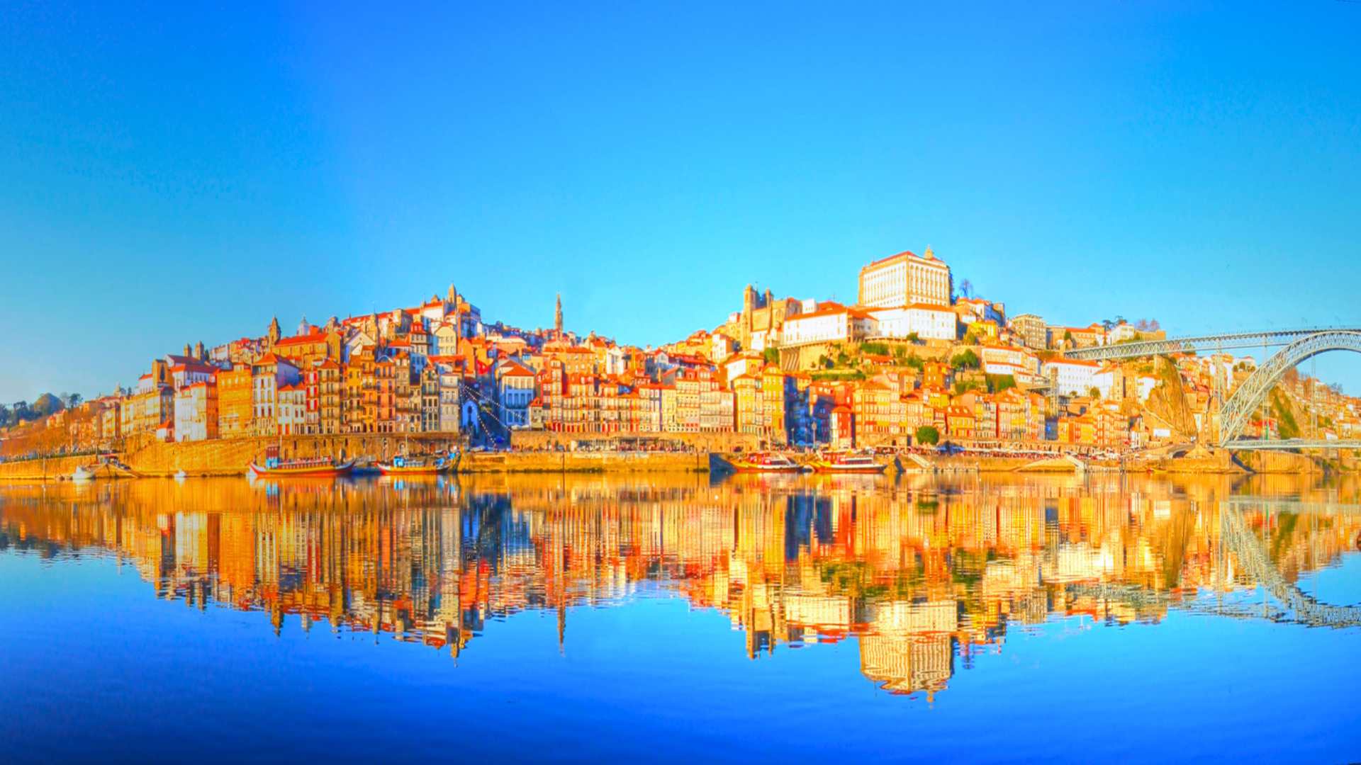 View over Porto, Gaia, the Douro River and Luís I Bridge