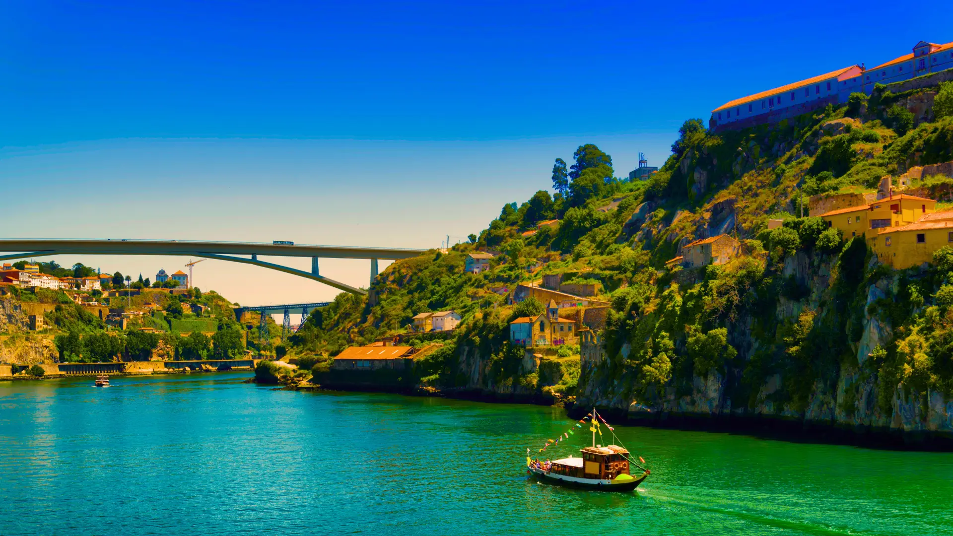 View towards the Douro River and Vila Nova de Gaia after Luís I Bridge