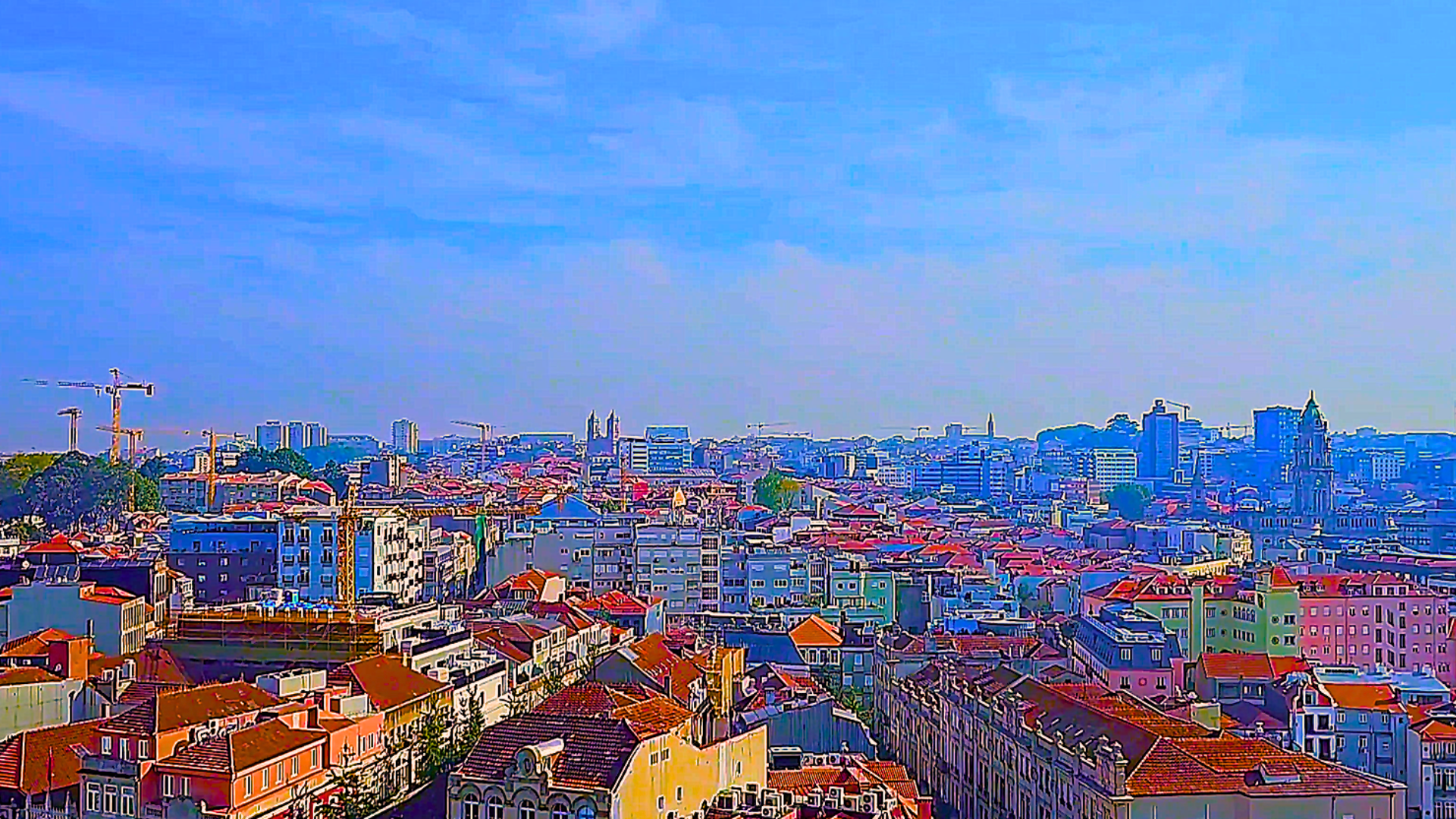 Panoramic view over Porto rooftops and Douro river